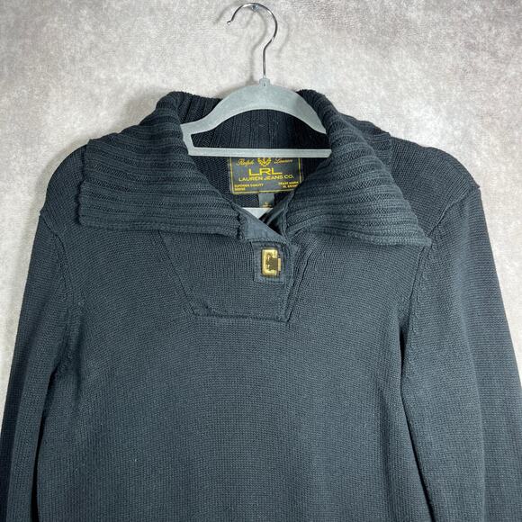 Lauren Jeans‎ Co. Black Label Sweater Womens Large Black Knit Preppy Resort - Picture 1 of 9